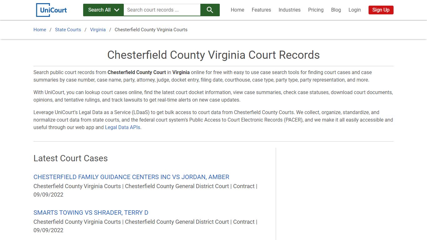 Chesterfield County Virginia Court Records | Virginia | UniCourt