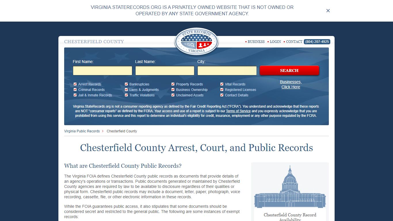 Chesterfield County Arrest, Court, and Public Records